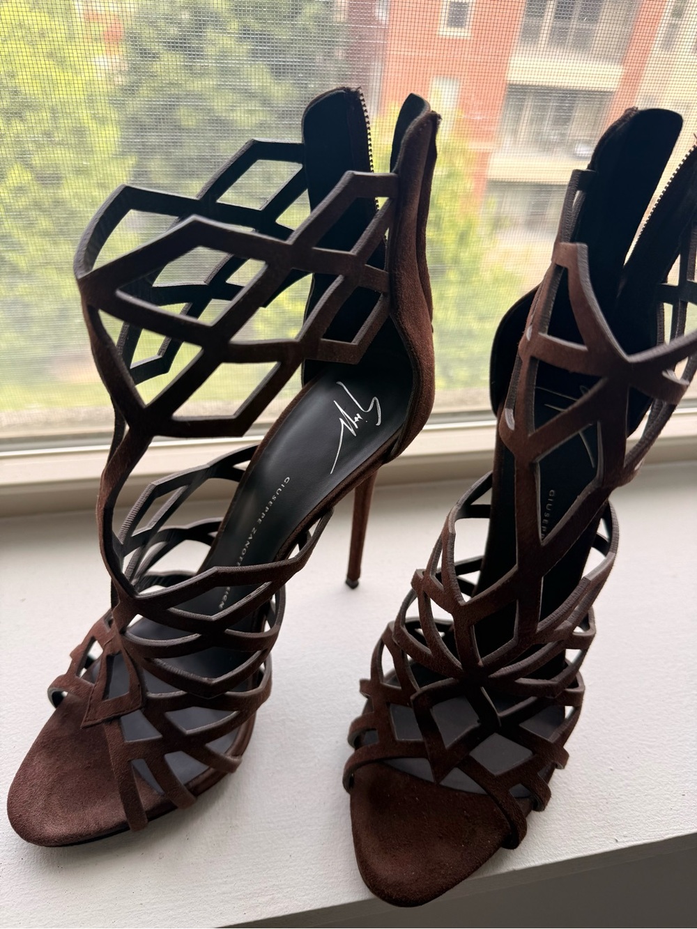 Giuseppe Zanotti Brown Geometric Cutout Stiletto Sandals